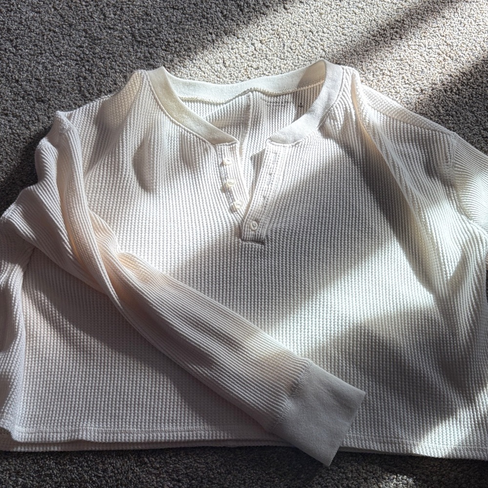 Abercrombie & Fitch Ivory Waffle Knit Top